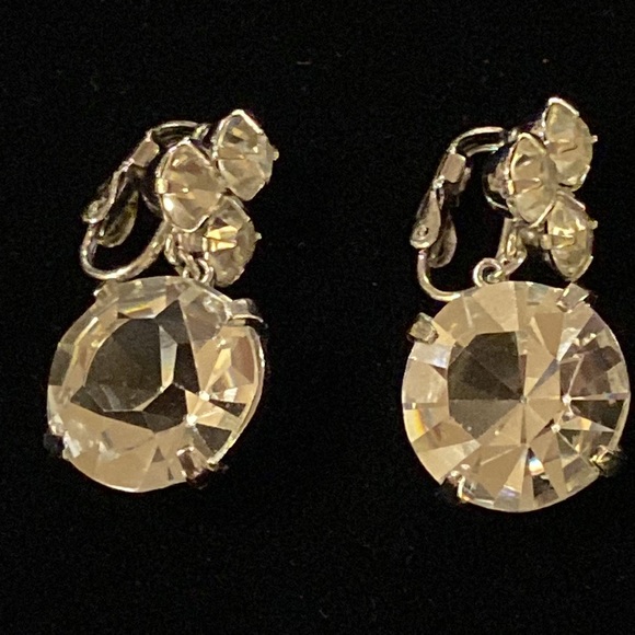 Carnegie Rhinestone Drop Clip Earrings - Picture 4 of 5